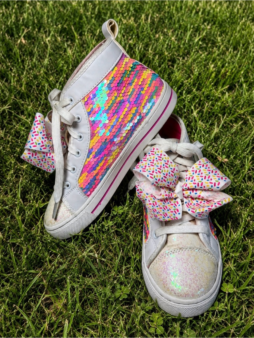 Moving Sale Midi High Tops Sequin Ice Cream Sprinkle Bows Size 3